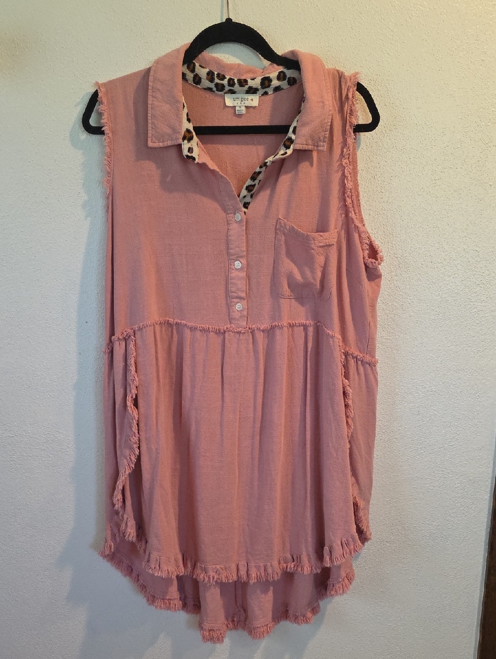 Umgee Cotton/Linen Blend Frayed Edge Tunic Dress